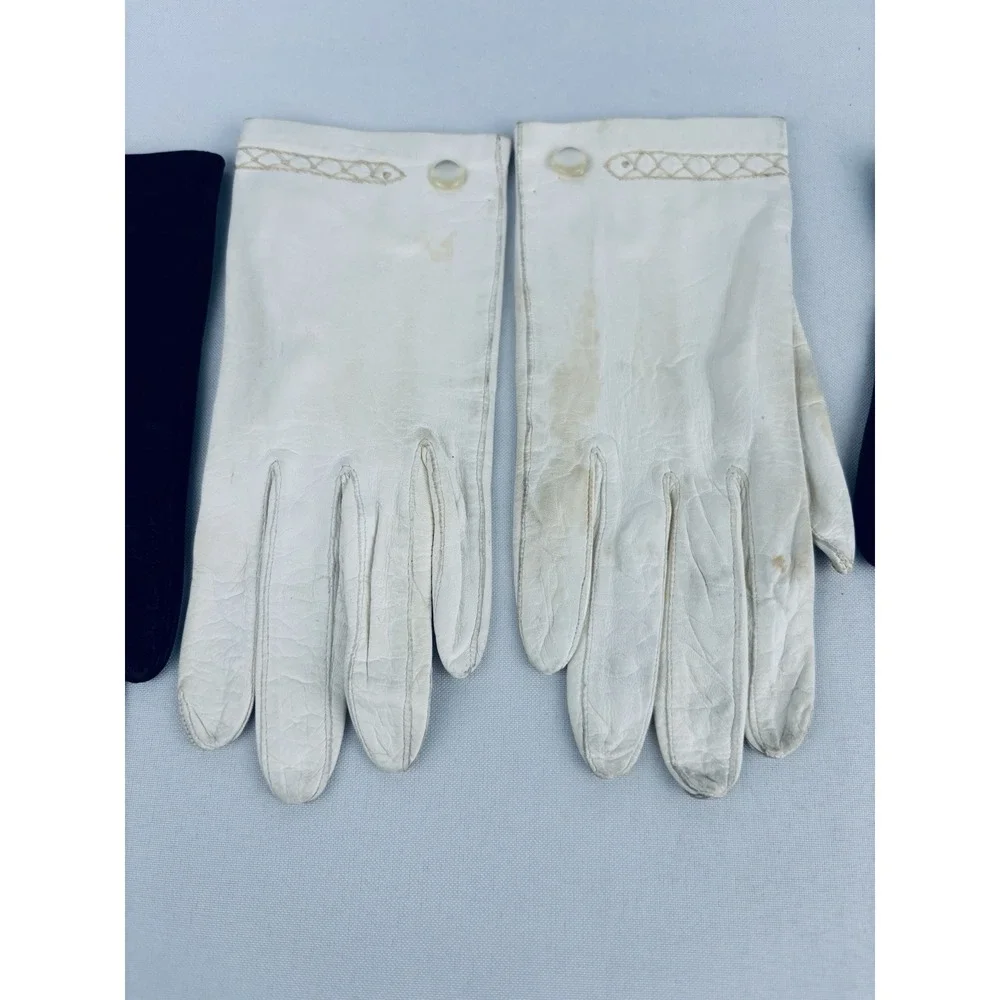 Vintage Lot Of 3 Womens Leather Gloves Silk Lined Sz 6.5 & 7 White Brown Black